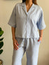 Women summer pajama set Light Blue buttoned Shirt+ Pants